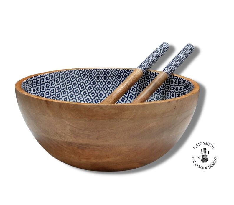 Large Wooden Serving Bowl Salad Bowl With Serving Spoons in Etsy UK