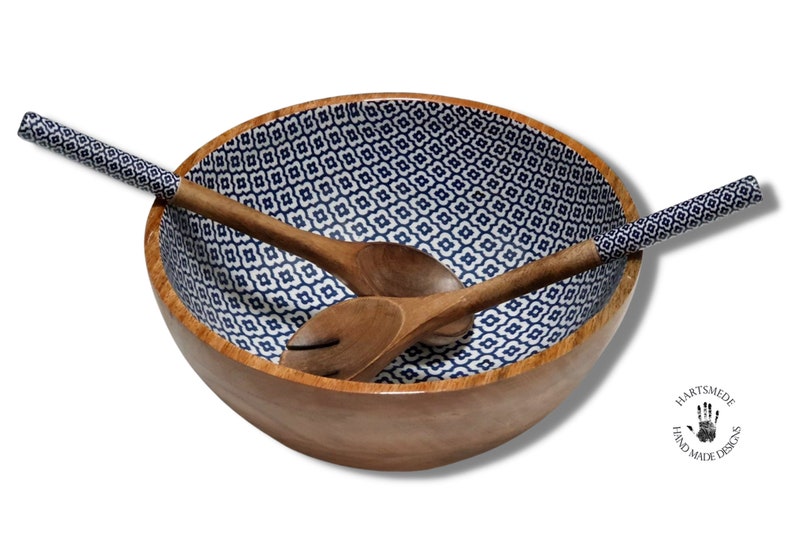Large Wooden Serving Bowl Salad Bowl With Serving Spoons in Etsy UK