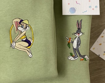 Sudaderas con capucha bordadas Conejo de dibujos animados Conejito Animal a juego Pareja Sudaderas Regalo de aniversario para novia novio