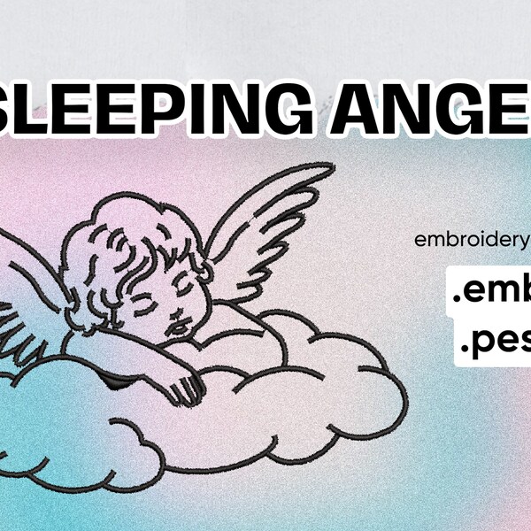 Angel Sleeping Gothic Embroidery Design Machine EMB PES File Pattern Angel Core Cry Baby Wings Cupid Cupidon