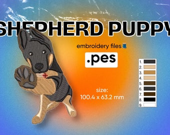 PES Datei Deutscher Schäferhund Welpe Hundestickerei Hundestickerei Portrait Design Maschinenmuster Liebe Haustiere Doggy Doggie