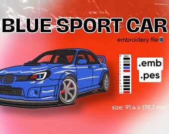 PES File Blue Sport Car Automobile Embroidery Brand Design Machine EMB Pattern Japanese Car