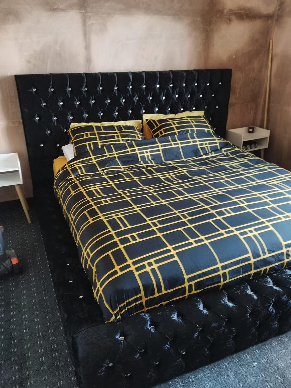 Black Crushed Velvet Ambassador Bed Frame With Diamontes Etsy UK