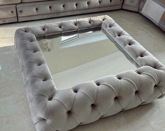 Velvet grey coffee table glass top/footstool