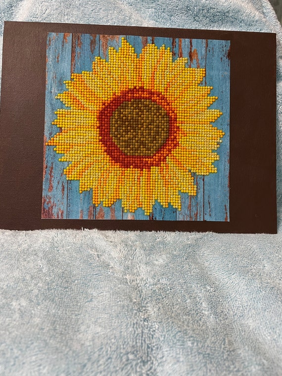 Completed Sunflower Diamond Art Picture Mounted on Painted Canvas Board  With Hanger, Ready to Hang/ Sunflower Diamond Painting/ Sunflower 