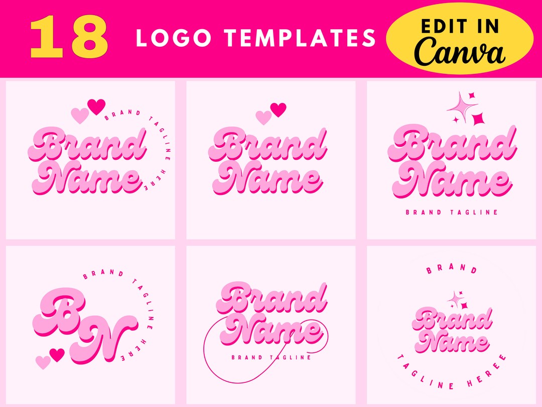 18 Retro Logo Pink Purple DIY Templates Canva Editable Branding Funky ...