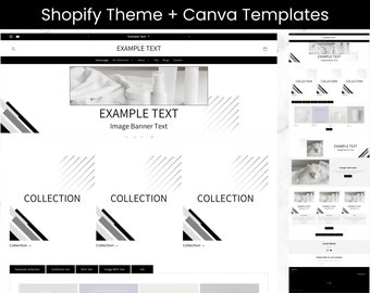 Shopify Theme 2.0 With Installation + Canva Templates + Mobile Sections & Added Features, Black White Grey Simple Minimalist Design Website