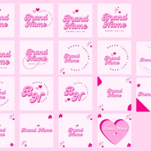 18 Retro Logo Pink Purple DIY Templates Canva Editable Branding Funky ...