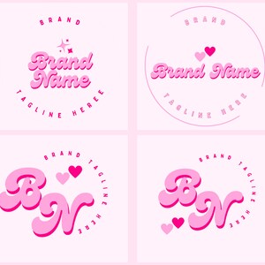 18 Retro Logo Pink Purple DIY Templates Canva Editable Branding Funky ...