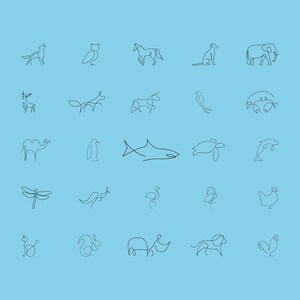 25 dibujos minimalistas de animales de una sola línea: ideas para tatuajes - SVG, PNG, PDF / Descarga instantánea