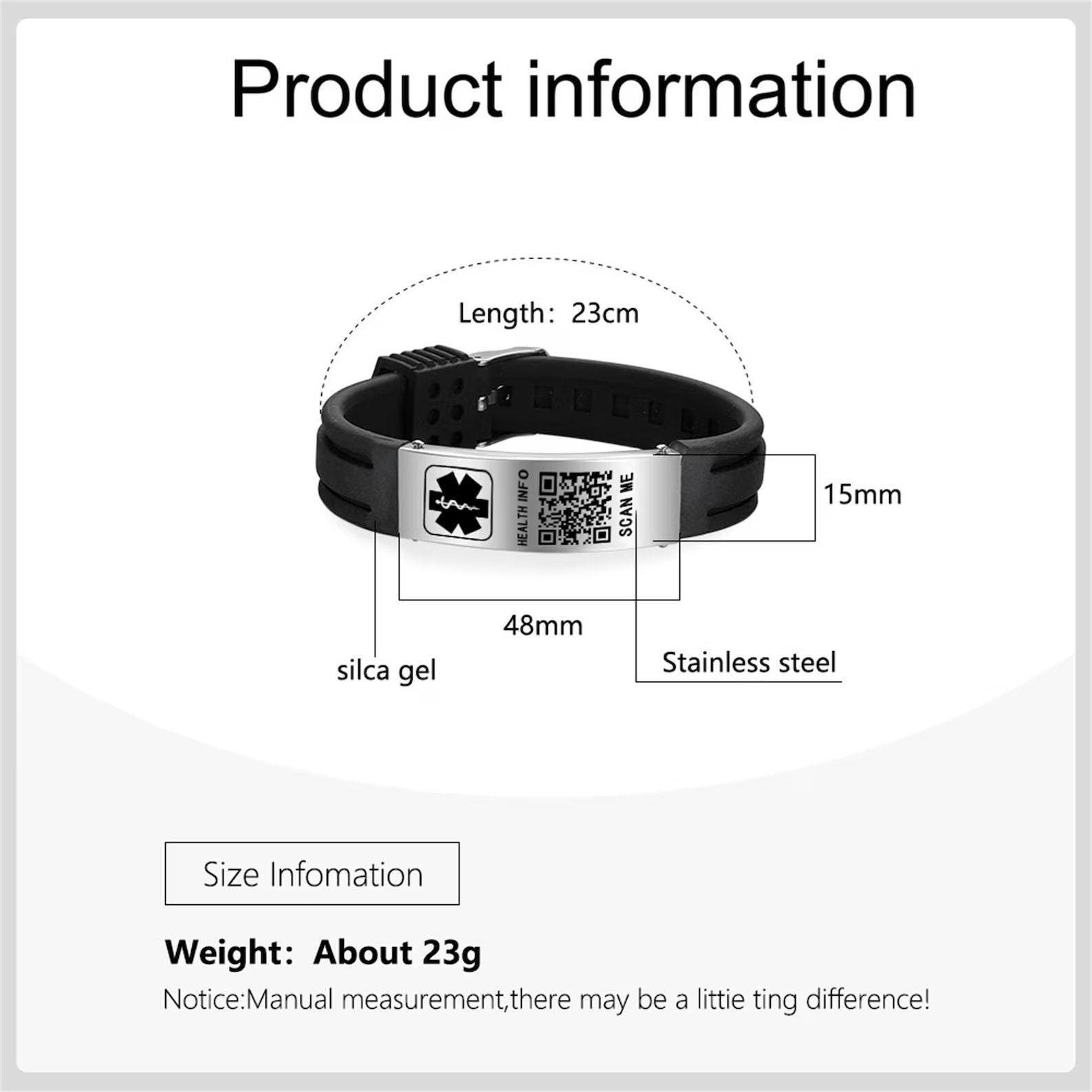 Custom QR Code Medical Alert Bracelet Adjustable Update Info Anytime