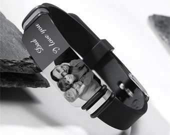 Gepersonaliseerde foto gegraveerde naam siliconen band armband, verstelbare Pirture afbeelding armband, aangepaste cadeaus voor mannen Vaderdagcadeau