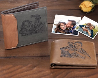 Portefeuille photo personnalisé en cuir pour père - Meilleur cadeau pour un papa, portefeuille pour homme - Anniversaire, Noël, fête des pères