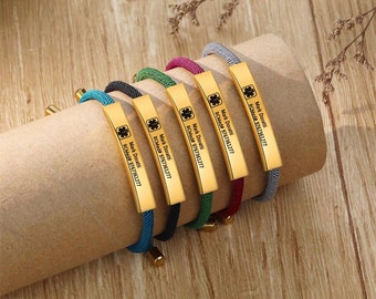 Bracelet d'identification médicale personnalisé pour elle - Bijoux d'alerte d'urgence réglables élégants pour femme, fille et enfant, Cadeaux pour elle