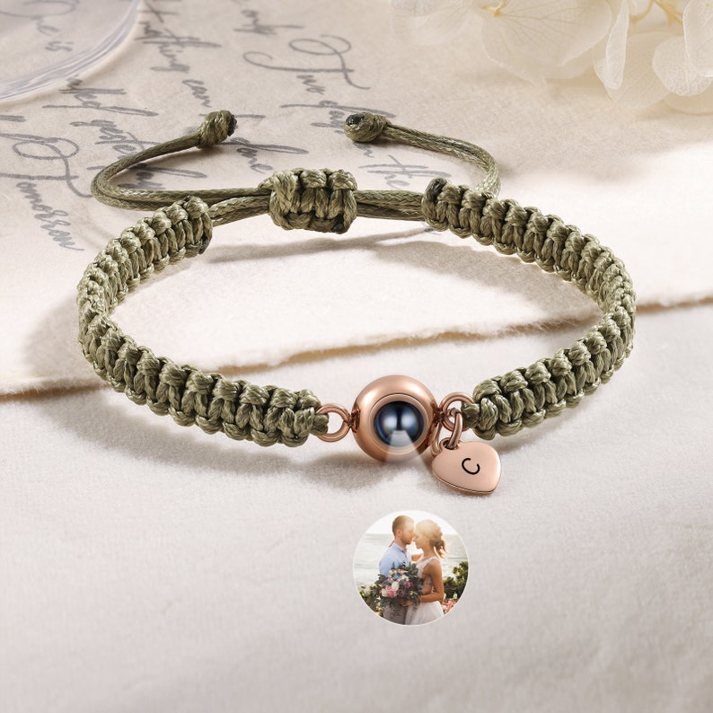 Personalized Photo Projection Bracelet,Braided Rope Bracelet,Memorial Bracelet,Engraved Letter Bracelet,Anniversary Gifts for Her zdjęcie 1