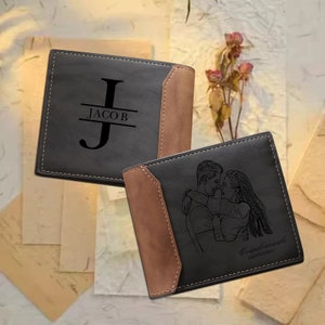 Personalized Photo Leather Wallet for Men Best Dad Ever Gifts ,Picture Wallet with Inital Name,Anniversary and Christmas Gift Idea