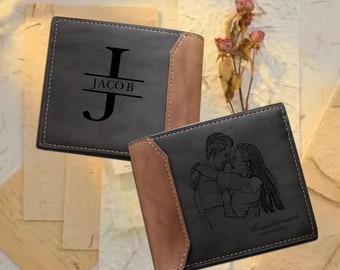 Portefeuille photo personnalisé en cuir pour homme Meilleurs cadeaux pour papa, portefeuille photo avec prénom, idée cadeau d'anniversaire et de Noël