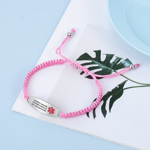 Personalized Braided medical Alert Bracelet for Women Kids With Free Engraving，Emergency Identification Girls Elegant Medical ID Bracelet