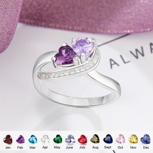 Personalized Birthstone Rings for Mother & Daughter - 925 Sterling Silver Promise Rings for Women, Custom 2 Name Jewelry