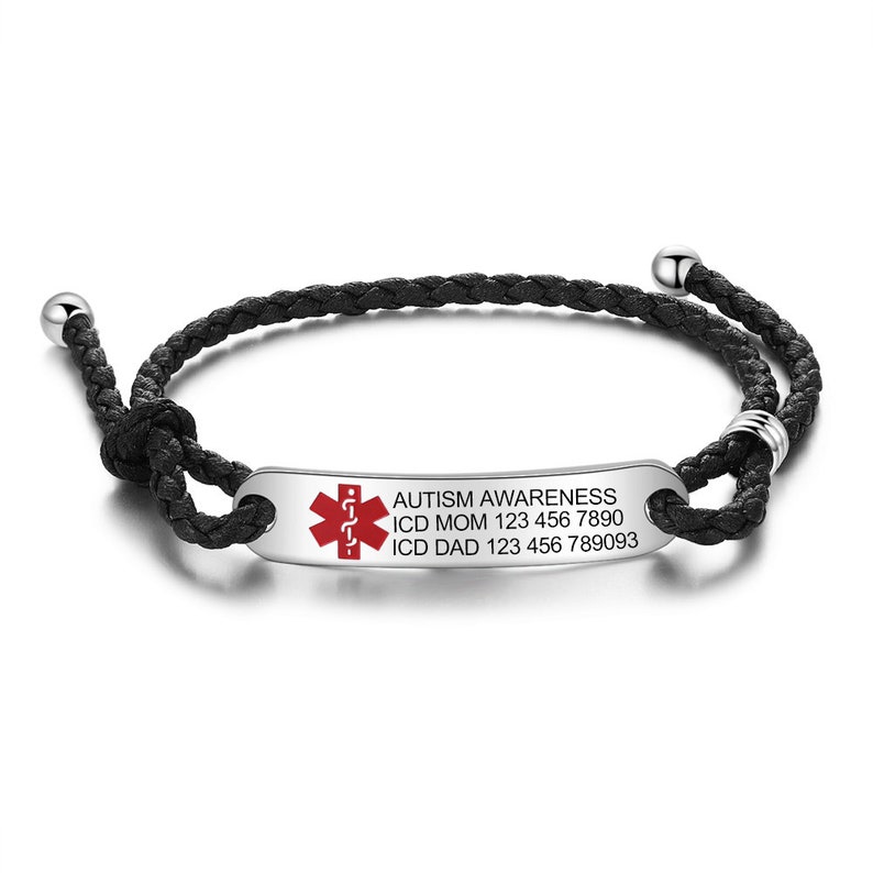 Adjustable Braided Medical Alert Bracelets for Men Kids Medical ID