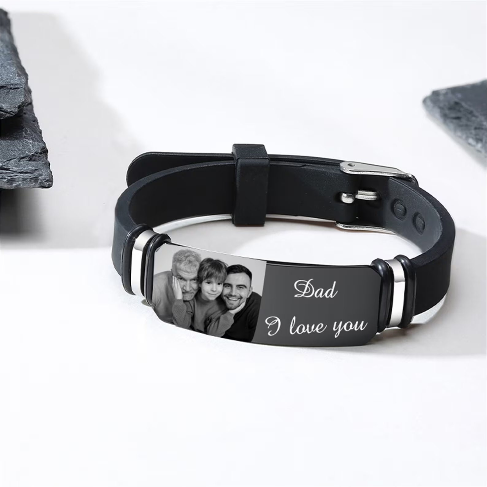 Discover Personalized Photo Engraved Name Silicone Strap Bracelet