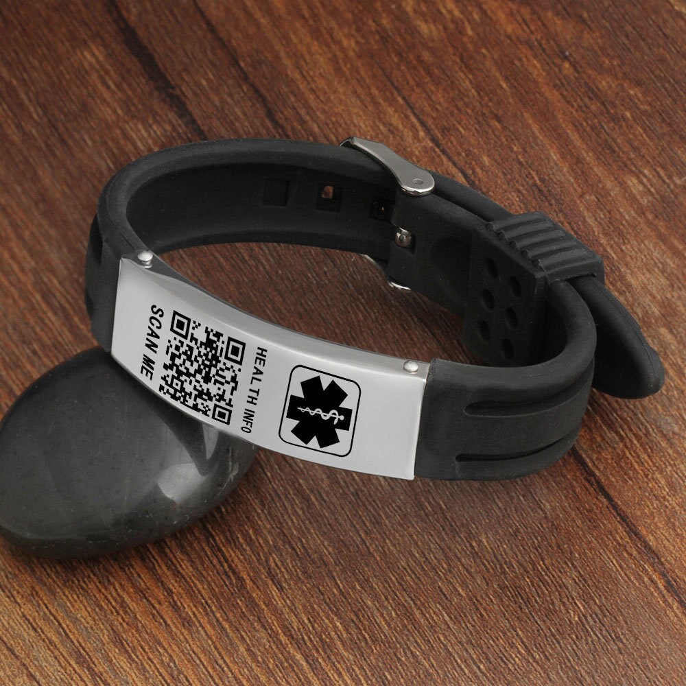 Custom QR Code Medical Alert Bracelet Adjustable Update Info Anytime