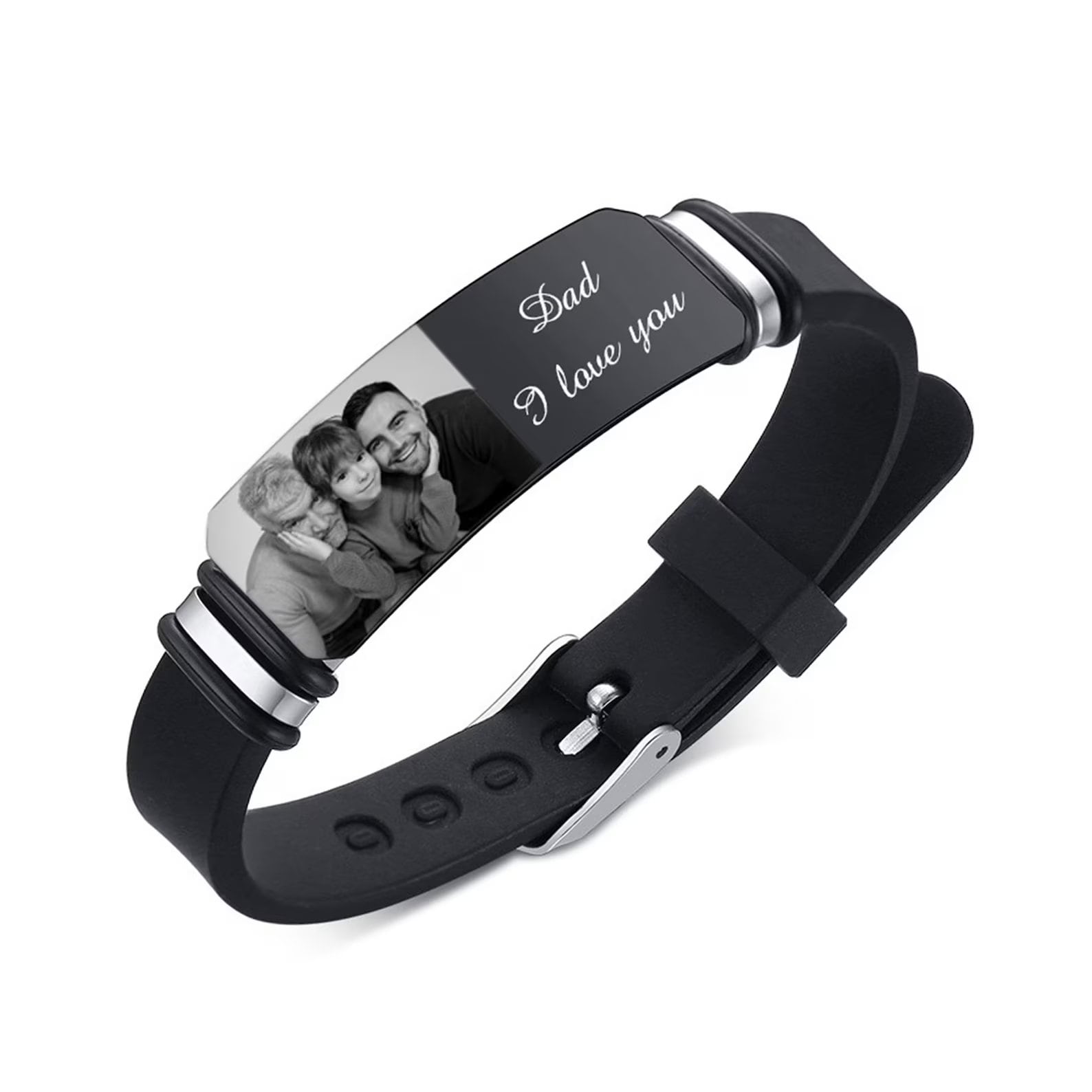 Discover Personalized Photo Engraved Name Silicone Strap Bracelet