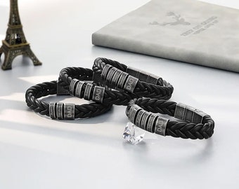 Personalized Vintage Men's Bracelets with 2-5 Names Braided Leather Bracelet Adjustable Bracelet for Him for men