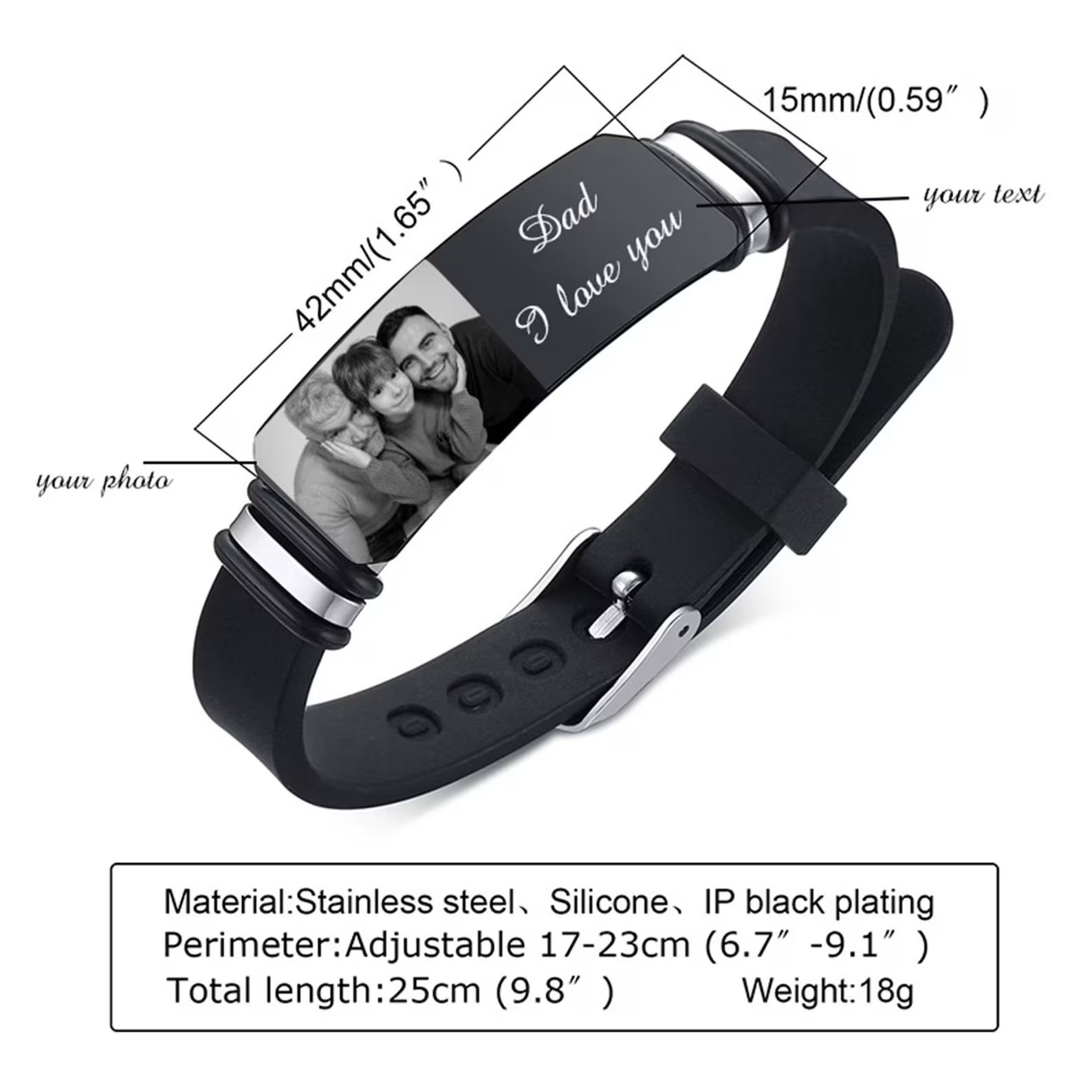 Discover Personalized Photo Engraved Name Silicone Strap Bracelet