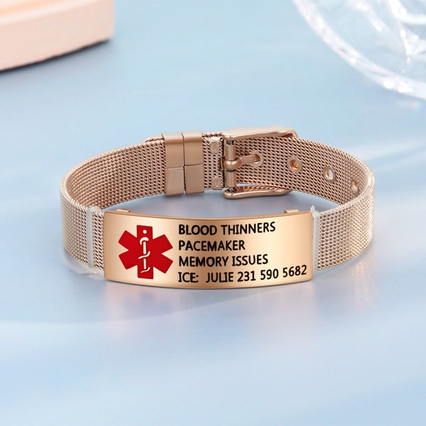 Bracelet d'identification médicale personnalisé, bijoux d'alerte gravés personnalisés, cadeaux d'urgence pour sa maman, cadeau d'anniversaire pour femme