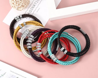 Bracelet en cuir personnalisé nom de famille gravé - Bracelet d'identification personnalisé tresse rouge avec 2 à 5 noms - Cadeau idéal pour lui