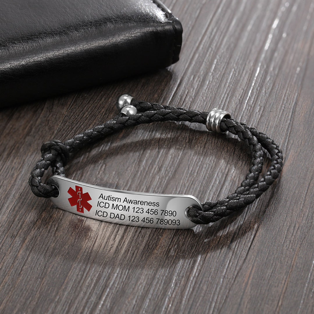 Adjustable Braided Medical Alert Bracelets for Men Kids Medical ID