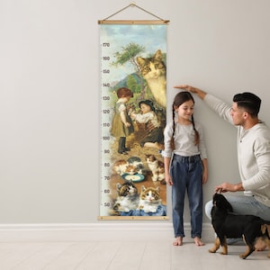 Sticker mural personnalisé pour bébé, décoration murale chat, courbe de croissance, règle en tissu, sticker mural, cadeau de baptême, cadeau de bienvenue pour bébé, garçon