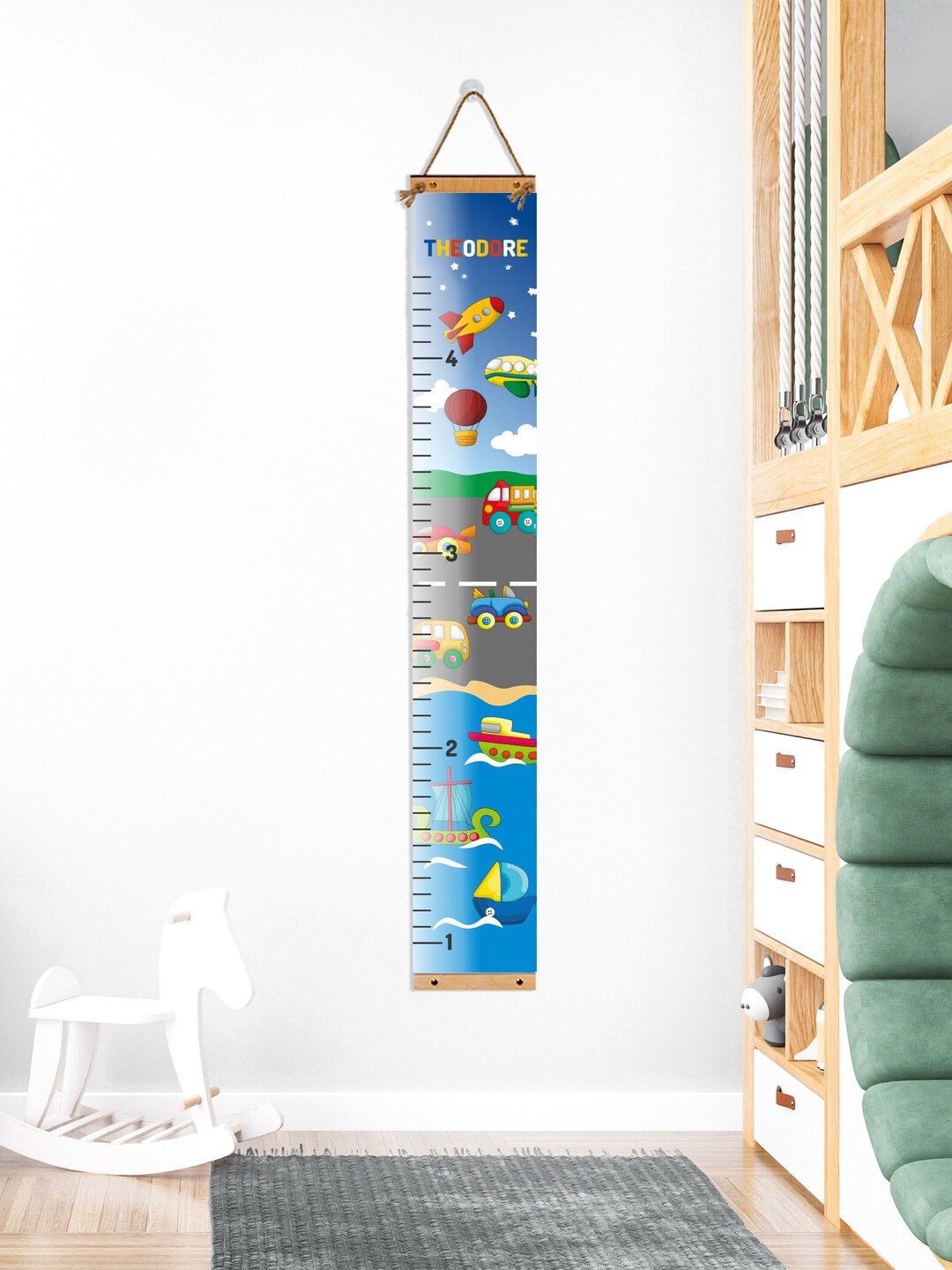 Personalised Height Chart, Wood and Canvas Baby Ruler, Growth Chart for