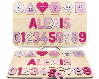 Personalized Montessori Puzzle With Name, Shapes, Numbers, Wooden Busy Board For Toddler, Preschool Learning Activity Toy, Birthday Gift