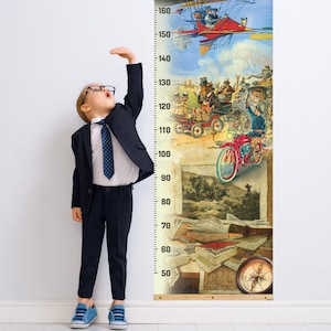 Personalized Airplane Adventure Canvas Growth Chart for Kids | Custom Name Height Ruler | Boys Room Decor | Baby Shower Gift
