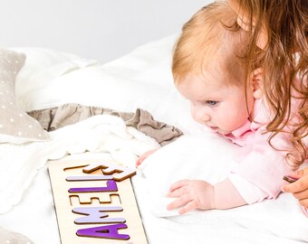 Wooden Puzzle, Personalized Name Puzzle, 1st Birthday Gift, Baby Shower Sign, Wooden Baby Girl Toys, Newborn Girl Gift, Necessary Sign