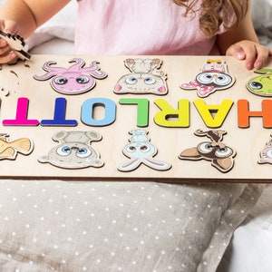 Casse-tête de nom en bois, Tableau d'activités, Casse-tête personnalisé, Casse-tête de nom personnalisé, Casse-tête de nom de bébé, Tableau occupé pour tout-petit, Cadeau 1er anniversaire