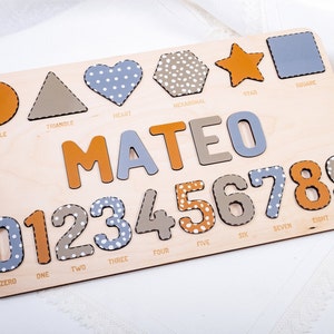Wooden Name Puzzle with Numbers, Toddler Name Puzze, Personalized Name Puzzle for Baby, Baby Shower Gift, Montessori Baby Toys Gift
