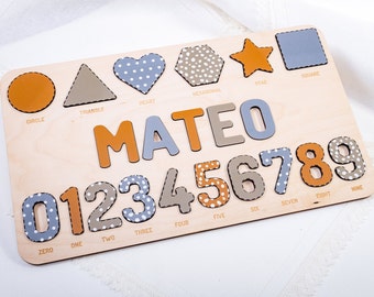 Gepersonaliseerde houten naampuzzel met cijfers, montessorispeelgoed