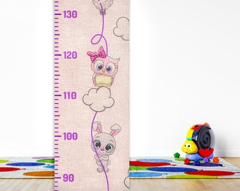 Personalised Height Chart, Wood and Canvas Baby Ruler, Growth Chart for Kids, Custom Gift for 1st Birthday, Rolls-up Canvas Growth Chart