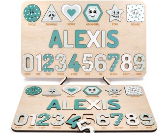 Best Christmas Gifts for One-Year-Old Baby Boys: Personalized Wooden Puzzles and Busy Boards. Educational Baby Name Puzzle with Numbers.