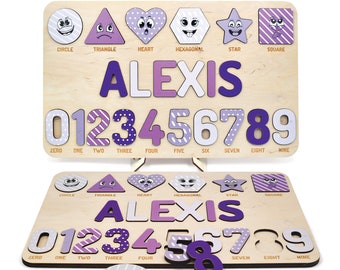 Wooden Name Puzzles with Numbers and Shapes for Kids. A Perfect Combination of Fun and Education. Wooden Name Puzzles Ideal Gift for Kids