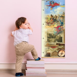 Personalized Airplane Canvas Growth Chart: Kids Room Decor, Custom Height Ruler