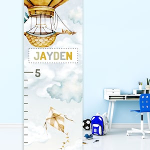 Gepersonaliseerde hoogtemeter, houten en canvas babyliniaal, groeimeter voor kinderen, aangepast cadeau voor 1e verjaardag, oprolbare canvas groeimeter