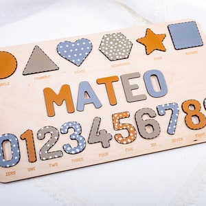 Personalized Name Puzzle: Montessori Wooden Toy with Numbers & Shapes