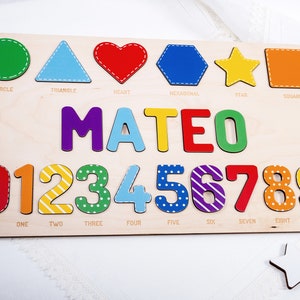 Personalized Wooden Name Puzzle: Shapes & Numbers, Montessori Toy