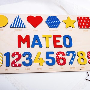 Toddler name personalized puzzle, Wooden name puzzle with NUMBERS, Baby name puzzle, Baby boy CHRISTMAS gift, Preschool Montessori puzzle