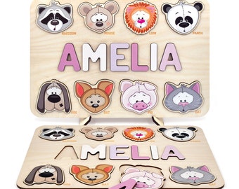 Personalized Wooden Name Puzzles: A Perfect Educational Gift for Kids. Puzzle with Animals. Toddler Learning Puzzle. Birthday Gifts