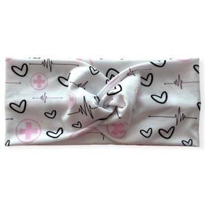 Nurse Headband: Hearts & EKG Print - Comfortable Women&#39;s Headband